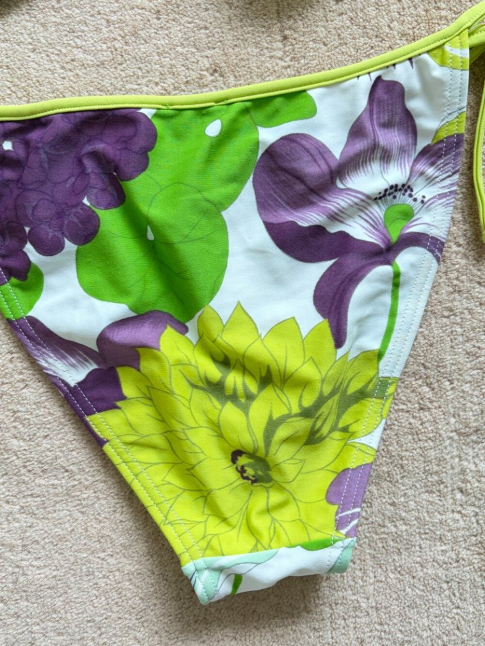 Burberry String Bikini Lime Green and Purple Floral Print Women's Medium - Picture 6 of 13